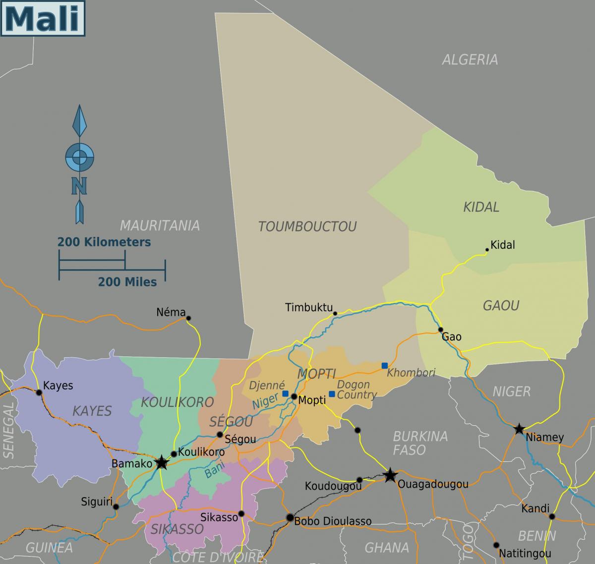 Térkép Mali régiók